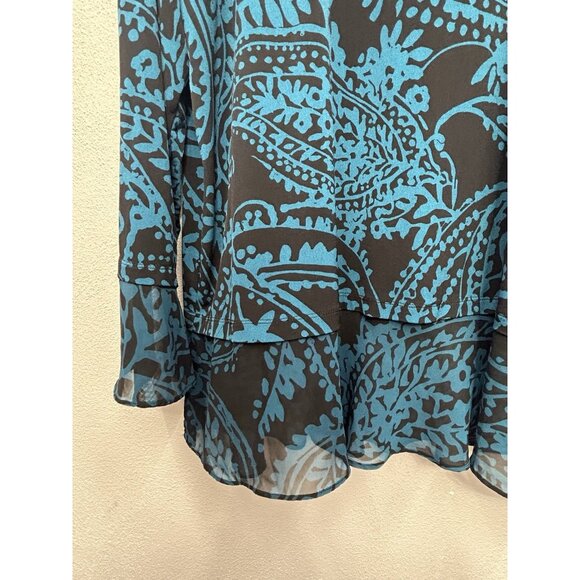Susan Graver Womens Top Size XL Blue Black Liquid Knit Damask Floral Office - Picture 3 of 7